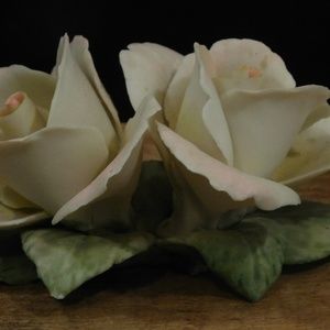 Vintage Porcelain White RosesGolden Crown Italy